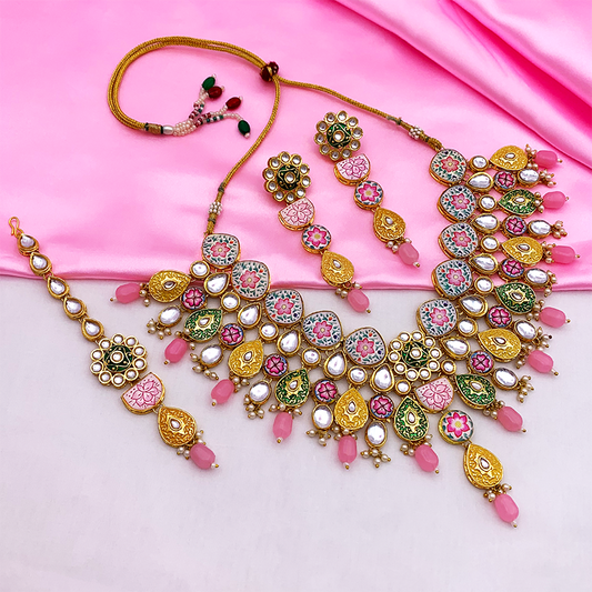 Kundan Meenakari Floral Set (08-0115)