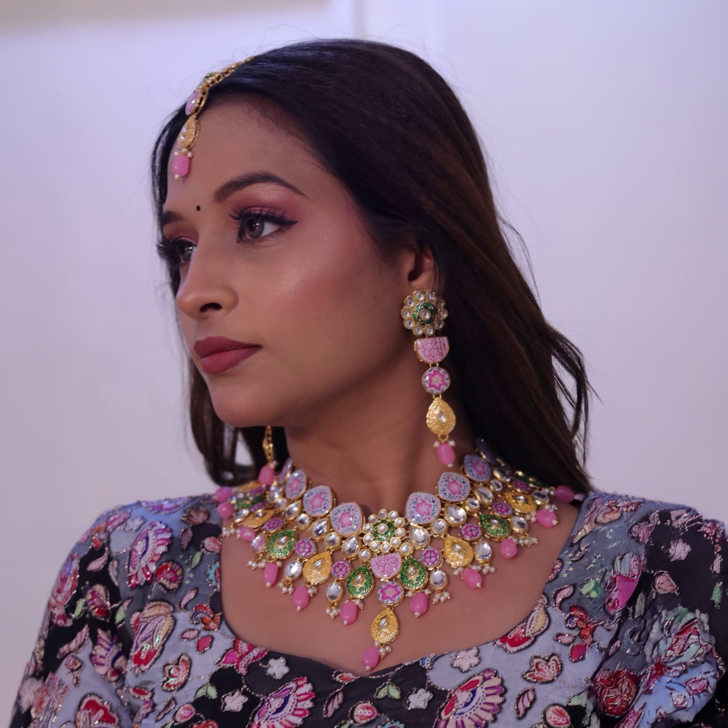 Kundan Meenakari Floral Set (08-0115)