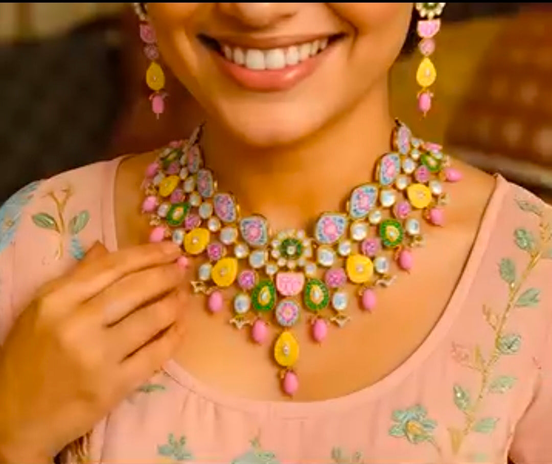 Kundan Meenakari Floral Set (08-0115)
