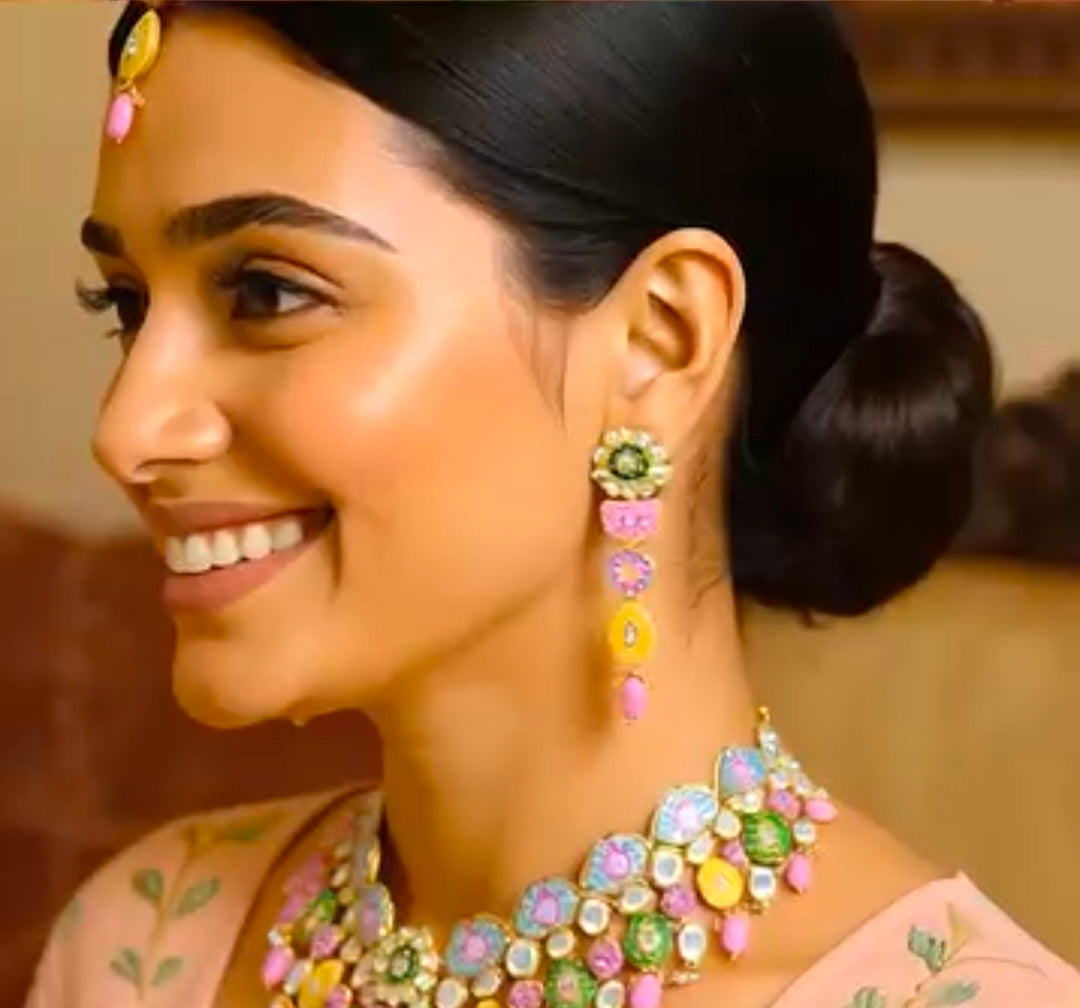 Kundan Meenakari Floral Set (08-0115)