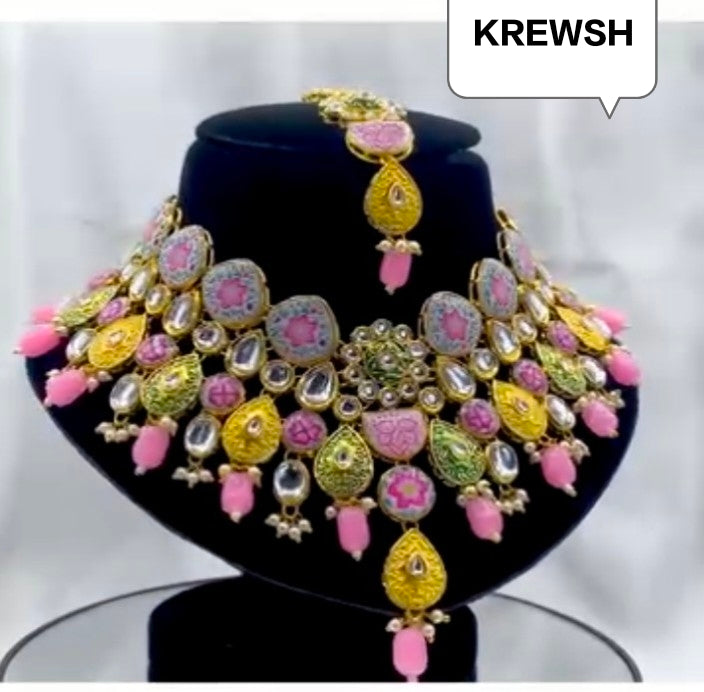 Kundan Meenakari Floral Set (08-0115)