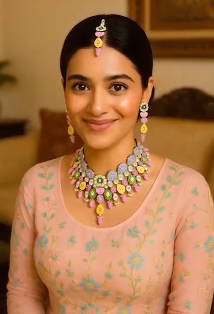 Kundan Meenakari Floral Set (08-0115)